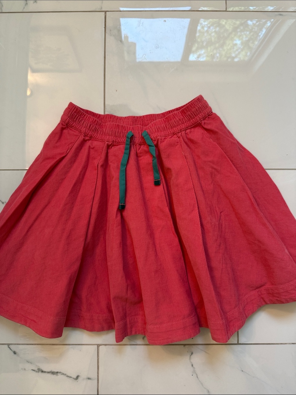 Mini Boden Coral Circle Skirt with Green Drawstring